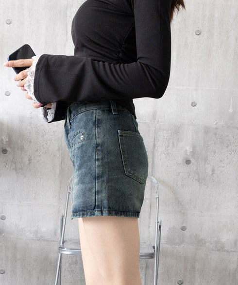 デニムスカパン キュロットスカート韓国風 ミニスカパン デニムスカート ハイウエストデニムショートパンツ ストリート系チラ見せ防止タイトスカート 美脚美尻ボトムス 84GZYM-005